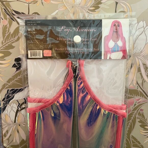 Leg Avenue Pink and Blue Vinyl Corset - Picture 2 of 2